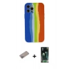 MARSİLYAN™- iPhone 12 Pro Kılıf Yadigar Çizgi - Siyah 360 Mat Full Body Arka Koruyucu + Sierra Blue Shine Kamera Lens Koruma Cam