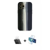 MARSİLYAN™- iPhone 12 Pro Kılıf Yadigar Çizgi - Siyah 3D Antistatik Cam Ekran Koruyucu + Kamera Lens Koruma Cam - SF