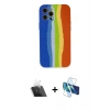 MARSİLYAN™- iPhone 12 Pro Kılıf Yadigar Çizgi - Siyah 3D Antistatik Cam Ekran Koruyucu + Kamera Lens Koruma Cam - SF