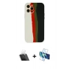 MARSİLYAN™- iPhone 12 Pro Kılıf Yadigar Çizgi - Siyah 3D Antistatik Cam Ekran Koruyucu + Kamera Lens Koruma Cam - SF