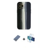 MARSİLYAN™- iPhone 12 Pro Kılıf Yadigar Çizgi - Siyah 3D Antistatik Cam Ekran Koruyucu + Metal Kamera Lens Koruma Cam - AKYL