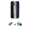 MARSİLYAN™- iPhone 12 Pro Kılıf Yadigar Çizgi - Siyah 3D Antistatik Cam Ekran Koruyucu + Metal Kamera Lens Koruma Cam - GD