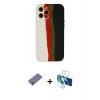 MARSİLYAN™- iPhone 12 Pro Kılıf Yadigar Çizgi - Siyah 3D Antistatik Cam Ekran Koruyucu + Metal Kamera Lens Koruma Cam - GD