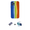 MARSİLYAN™- iPhone 12 Pro Kılıf Yadigar Çizgi - Siyah 3D Antistatik Cam Ekran Koruyucu + Metal Kamera Lens Koruma Cam - GD