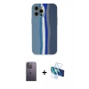 MARSİLYAN™- iPhone 12 Pro Kılıf Yadigar Çizgi - Siyah 3D Antistatik Cam Ekran Koruyucu + Neon Fosforlu Kamera Lens - BZ
