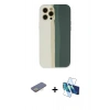 MARSİLYAN™- iPhone 12 Pro Kılıf Yadigar Çizgi - Siyah 3D Antistatik Cam Ekran Koruyucu + Renkli Kamera Lens Koruma Cam - SI