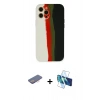 MARSİLYAN™- iPhone 12 Pro Kılıf Yadigar Çizgi - Siyah 3D Antistatik Cam Ekran Koruyucu + Renkli Kamera Lens Koruma Cam - PE