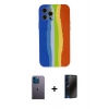 MARSİLYAN™- iPhone 12 Pro Kılıf Yadigar Çizgi - Siyah 3D Antistatik Hayalet Cam Ekran Koruyucu + Neon Fosforlu Kamera Lens - MI