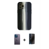 MARSİLYAN™- iPhone 12 Pro Kılıf Yadigar Çizgi - Siyah 3D Antistatik Hayalet Cam Ekran Koruyucu + Neon Fosforlu Kamera Lens - MI