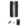 MARSİLYAN™- iPhone 12 Pro Kılıf Yadigar Çizgi - Siyah 3D Antistatik Hayalet Cam Ekran Koruyucu + Metal Kamera Lens Koruma Cam - MR