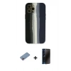 MARSİLYAN™- iPhone 12 Pro Kılıf Yadigar Çizgi - Siyah 3D Antistatik Hayalet Cam Ekran Koruyucu + Shine Kamera Lens Koruma Cam - PE