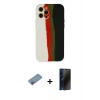 MARSİLYAN™- iPhone 12 Pro Kılıf Yadigar Çizgi - Siyah 3D Antistatik Hayalet Cam Ekran Koruyucu + Shine Kamera Lens Koruma Cam - PE