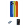 MARSİLYAN™- iPhone 12 Pro Kılıf Yadigar Çizgi - Siyah 3D Antistatik Hayalet Cam Ekran Koruyucu + Shine Kamera Lens Koruma Cam - PE