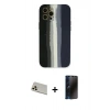 MARSİLYAN™- iPhone 12 Pro Kılıf Yadigar Çizgi - Siyah 3D Antistatik Hayalet Cam Ekran Koruyucu + Rainbow Kamera Lens Koruma Cam - GD