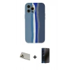 MARSİLYAN™- iPhone 12 Pro Kılıf Yadigar Çizgi - Siyah 3D Antistatik Hayalet Cam Ekran Koruyucu + Rainbow Kamera Lens Koruma Cam - GD