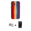 MARSİLYAN™- iPhone 12 Pro Kılıf Yadigar Çizgi - Siyah 3D Antistatik Hayalet Cam Ekran Koruyucu + Rainbow Kamera Lens Koruma Cam - GD