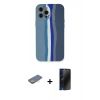MARSİLYAN™- iPhone 12 Pro Kılıf Yadigar Çizgi - Siyah 3D Antistatik Hayalet Cam Ekran Koruyucu + Renkli Kamera Lens Koruma Cam - SI