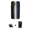 MARSİLYAN™- iPhone 12 Pro Kılıf Yadigar Çizgi - Siyah 3D Antistatik Hayalet Cam Ekran Koruyucu + Kamera Lens Koruma Cam - SF