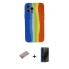 MARSİLYAN™- iPhone 12 Pro Kılıf Yadigar Çizgi - Siyah 3D Antistatik Hayalet Cam Ekran Koruyucu + Shine Kamera Lens Koruma Cam - SABE