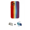 MARSİLYAN™- iPhone 12 Pro Kılıf Yadigar Çizgi - Siyah 3D Antistatik Seramik Nano Ekran Koruyucu + Rainbow Kamera Lens Koruma Cam - GD