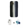 MARSİLYAN™- iPhone 12 Pro Kılıf Yadigar Çizgi - Siyah 3D Antistatik Seramik Nano Ekran Koruyucu + Shine Kamera Lens - GS