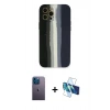 MARSİLYAN™- iPhone 12 Pro Kılıf Yadigar Çizgi - Siyah 3D Antistatik Seramik Nano Ekran Koruyucu + Neon Fosforlu Kamera Lens - MI