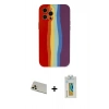 MARSİLYAN™- iPhone 12 Pro Kılıf Yadigar Çizgi - Siyah Polymer Nano Ekran Koruyucu + Rainbow Kamera Lens Koruma Cam - GD