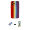 MARSİLYAN™- iPhone 12 Pro Kılıf Yadigar Çizgi - Siyah Polymer Nano Ekran Koruyucu + Metal Kamera Lens Koruma Cam - KUYL
