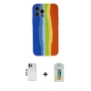 MARSİLYAN™- iPhone 12 Pro Kılıf Yadigar Çizgi - Siyah Polymer Nano Ekran Koruyucu + Mavi Shine Kamera Lens