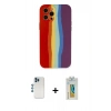 MARSİLYAN™- iPhone 12 Pro Kılıf Yadigar Çizgi - Siyah Polymer Nano Ekran Koruyucu + Mavi Shine Kamera Lens