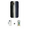 MARSİLYAN™- iPhone 12 Pro Kılıf Yadigar Çizgi - Siyah Polymer Nano Ekran Koruyucu + Mavi Shine Kamera Lens