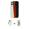 MARSİLYAN™- iPhone 12 Pro Kılıf Yadigar Çizgi - Siyah Polymer Nano Ekran Koruyucu + Mavi Shine Kamera Lens