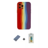 MARSİLYAN™- iPhone 12 Pro Kılıf Yadigar Çizgi - Siyah Polymer Nano Ekran Koruyucu + Metal Kamera Lens Koruma Cam - AKYL