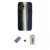 MARSİLYAN™- iPhone 12 Pro Kılıf Yadigar Çizgi - Siyah Polymer Nano Ekran Koruyucu + Metal Kamera Lens Koruma Cam - AKYL
