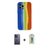 MARSİLYAN™- iPhone 12 Pro Kılıf Yadigar Çizgi - Siyah Polymer Nano Ekran Koruyucu + Neon Fosforlu Kamera Lens - MI