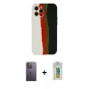 MARSİLYAN™- iPhone 12 Pro Kılıf Yadigar Çizgi - Siyah Polymer Nano Ekran Koruyucu + Neon Fosforlu Kamera Lens - BZ