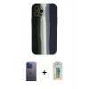 MARSİLYAN™- iPhone 12 Pro Kılıf Yadigar Çizgi - Siyah Polymer Nano Ekran Koruyucu + Neon Fosforlu Kamera Lens - MI