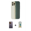 MARSİLYAN™- iPhone 12 Pro Kılıf Yadigar Çizgi - Siyah Polymer Nano Ekran Koruyucu + Neon Fosforlu Kamera Lens - SI