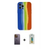 MARSİLYAN™- iPhone 12 Pro Kılıf Yadigar Çizgi - Siyah Polymer Nano Ekran Koruyucu + Neon Fosforlu Kamera Lens - SI