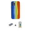 MARSİLYAN™- iPhone 12 Pro Kılıf Yadigar Çizgi - Siyah Polymer Nano Ekran Koruyucu + Renkli Kamera Lens Koruma Cam - SI