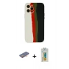 MARSİLYAN™- iPhone 12 Pro Kılıf Yadigar Çizgi - Siyah Polymer Nano Ekran Koruyucu + Renkli Kamera Lens Koruma Cam - TU