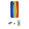 MARSİLYAN™- iPhone 12 Pro Kılıf Yadigar Çizgi - Siyah Polymer Nano Ekran Koruyucu + Renkli Kamera Lens Koruma Cam - TU