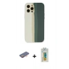 MARSİLYAN™- iPhone 12 Pro Kılıf Yadigar Çizgi - Siyah Polymer Nano Ekran Koruyucu + Renkli Kamera Lens Koruma Cam - TU