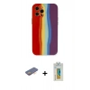 MARSİLYAN™- iPhone 12 Pro Kılıf Yadigar Çizgi - Siyah Polymer Nano Ekran Koruyucu + Renkli Kamera Lens Koruma Cam - TU