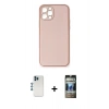 MARSİLYAN™- iPhone 12 Pro Kılıf Yadigar Klasik - Siyah 34D Hayalet Izgaralı Cam + Mavi Shine Kamera Lens