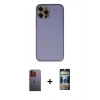 MARSİLYAN™- iPhone 12 Pro Kılıf Yadigar Klasik - Siyah 34D Hayalet Izgaralı Cam + Neon Fosforlu Kamera Lens - TU