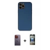 MARSİLYAN™- iPhone 12 Pro Kılıf Yadigar Klasik - Siyah 34D Hayalet Izgaralı Cam + Neon Fosforlu Kamera Lens - TU