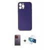 MARSİLYAN™- iPhone 12 Pro Kılıf Yadigar Klasik - Siyah 3D Antistatik Cam Ekran Koruyucu + Neon Fosforlu Kamera Lens - TU