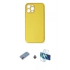 MARSİLYAN™- iPhone 12 Pro Kılıf Yadigar Klasik - Siyah 3D Antistatik Cam Ekran Koruyucu + Shine Kamera Lens Koruma Cam - PE