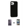 MARSİLYAN™- iPhone 12 Pro Kılıf Yadigar Yansıma Serisi - Siyah 34D Hayalet Izgaralı Cam + Neon Fosforlu Kamera Lens - BZ